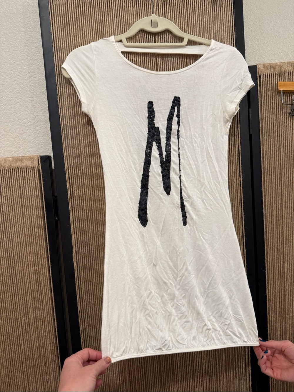 Marciano White Short Sleeve Scoop Neck tunic with Black Sequin Detail